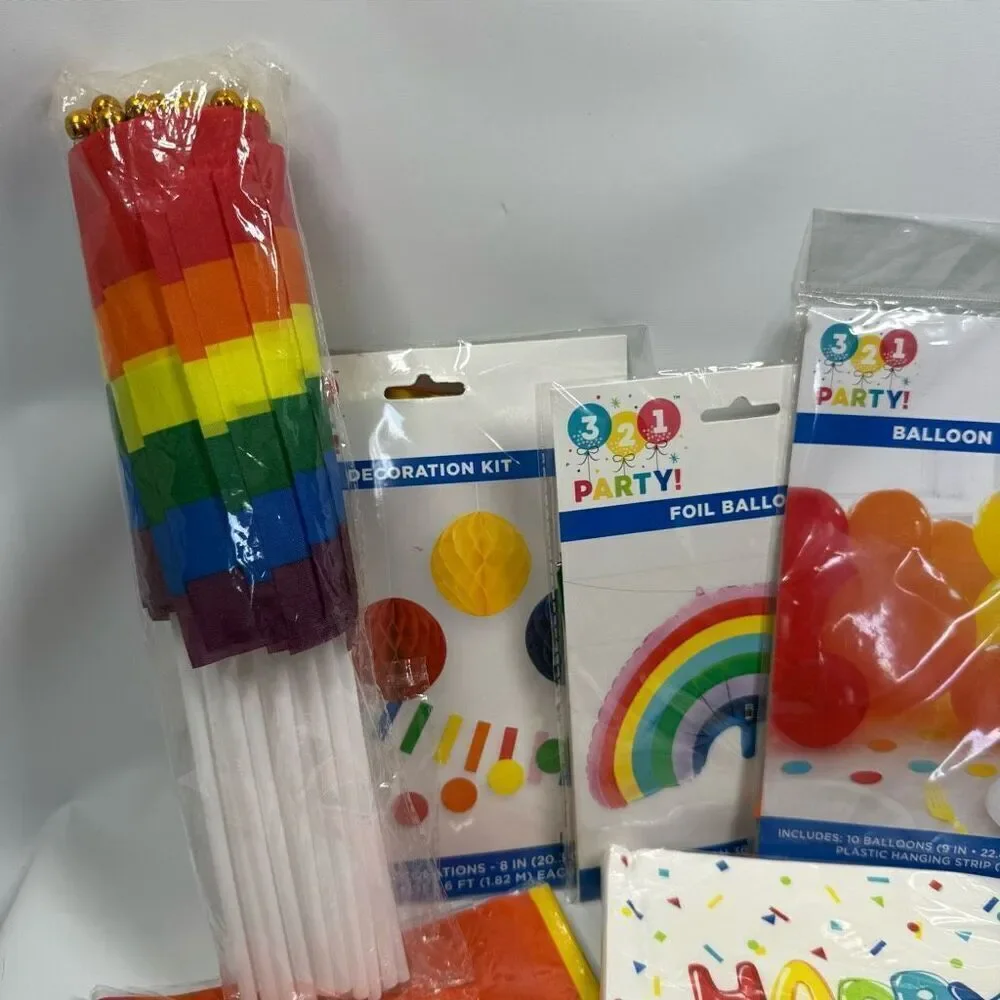 D40 Party Decorations- 9 piece Birthday Rainbow, Flag large and small